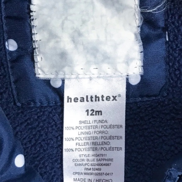 Girls Healthtex Navy Blue Polka Dot Winter Coat Jacket 12 Mos Whimsical Preppy - Picture 2 of 3